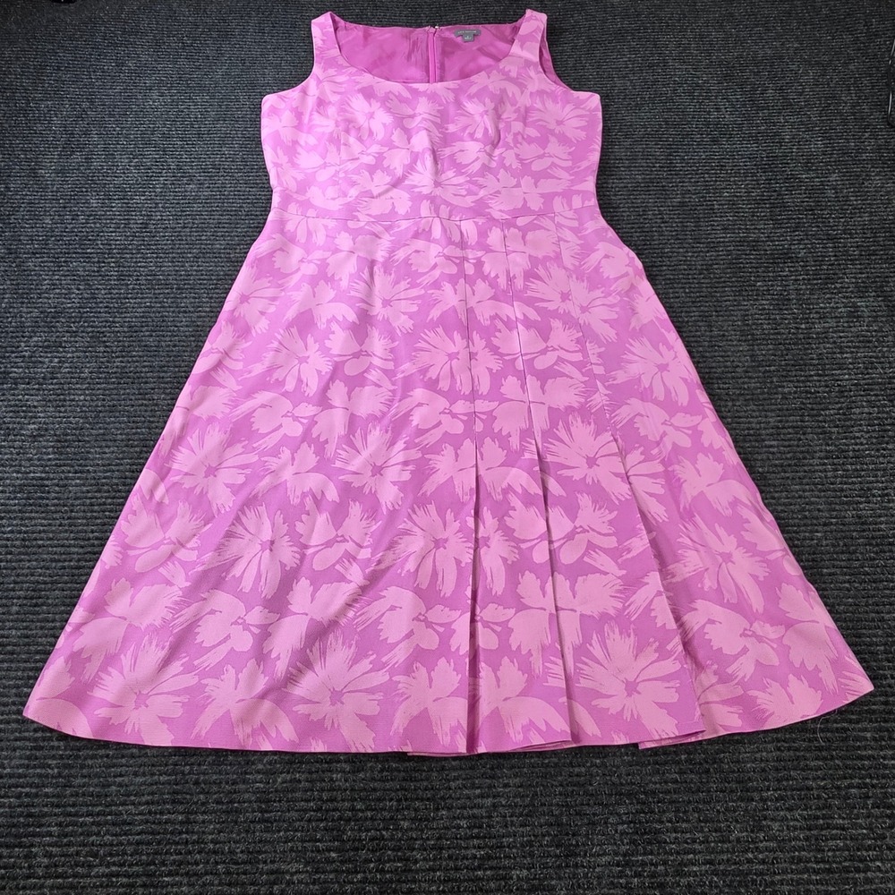 Ann Taylor Dress Women 6 Pink Excellent Silk Floral Pleated Fit Flare Boat Neck